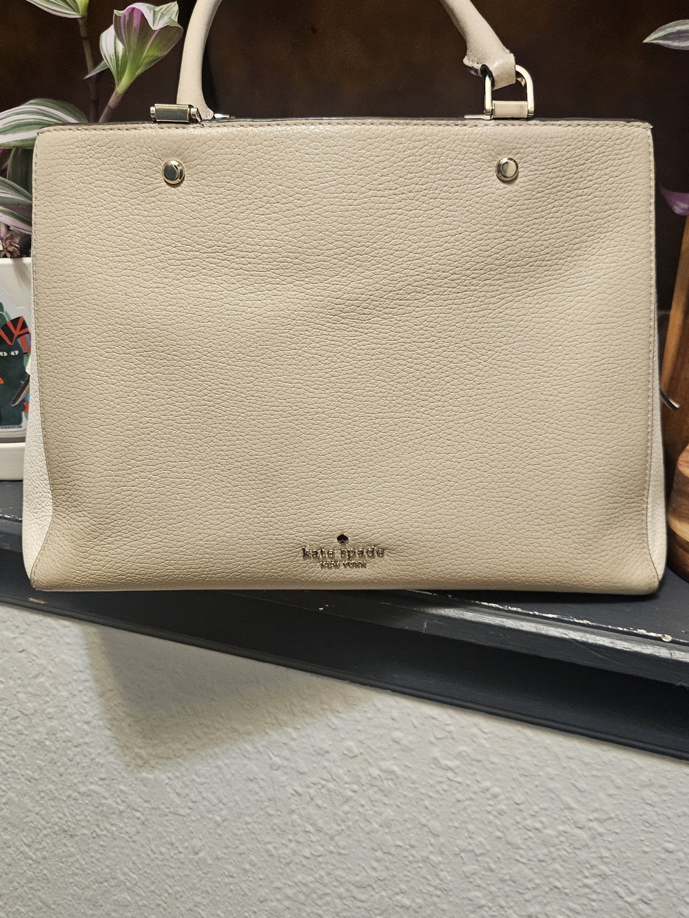kate spade Cream Pebble-Textured Satchel with Gold Hardware